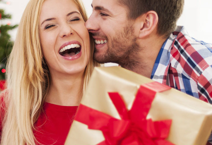 Couple exchanging gift