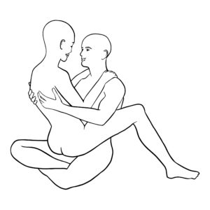 Two people having anal sex in the backside lotus position