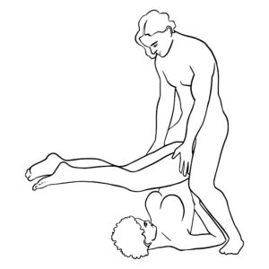 Two people having anal sex in the piledriver position