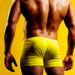 A fit man in tight yellow trunks faces away from you