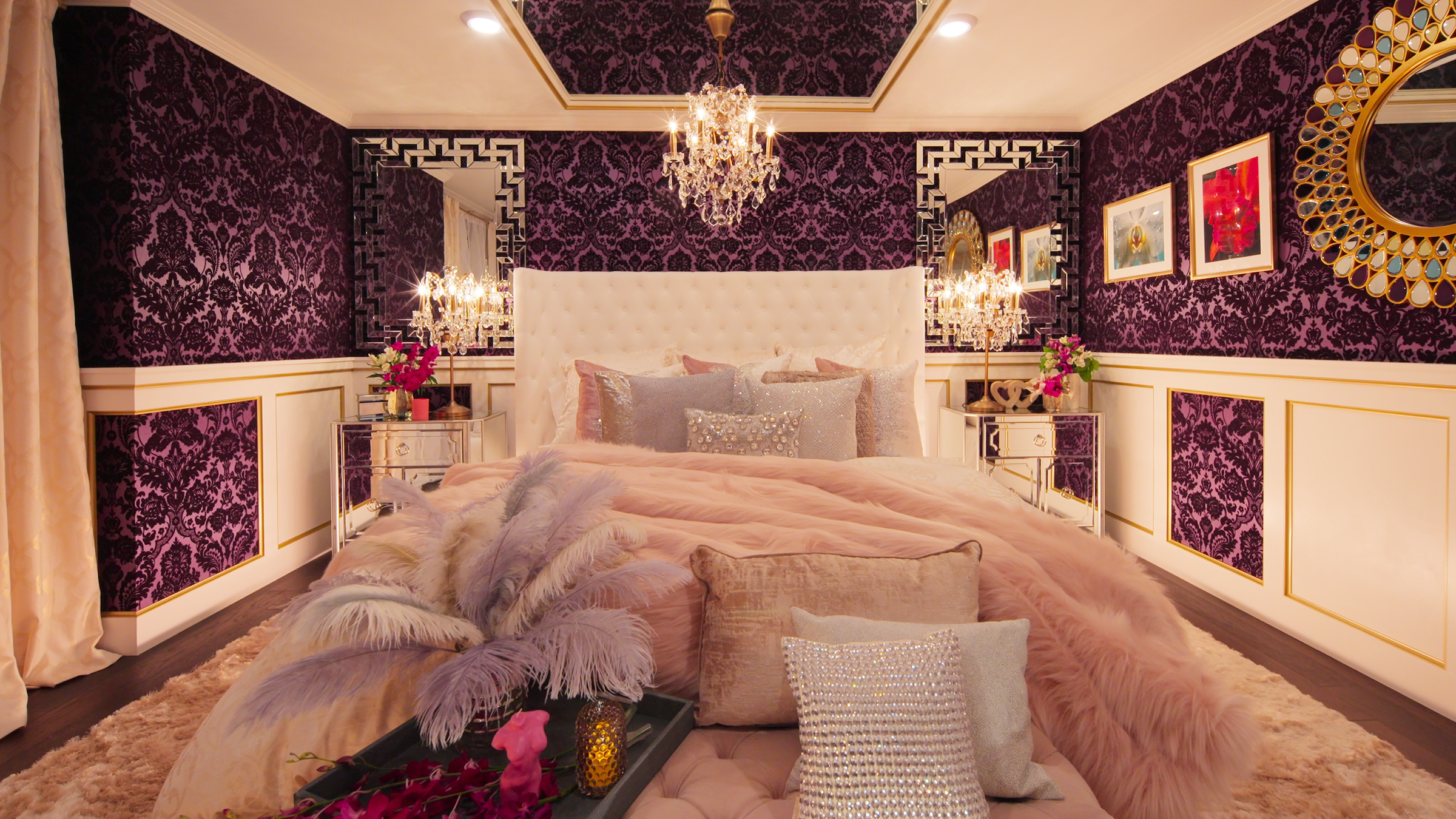 Luxury bed with sensual textiles