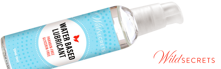 A pump bottle of Water-based Wild Secrets Personal Lubricant - water based lubes are good choices for making blowjobs easier.