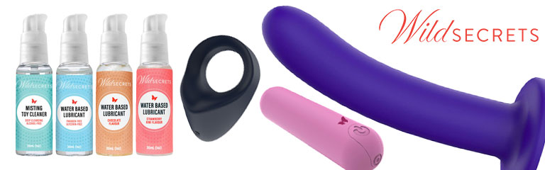 The Wild Secrets Escape Couple's Gift Pack includes a Desire Dildo, Kiss Bullet Vibrator, Thrill Couple's Ring, Chocolate, and Strawberry and Kiwi Flavoured Lube, Unflavoured Water-based lube, and toy cleaner. Everything you need to a sexy, intimate time in one gift box.