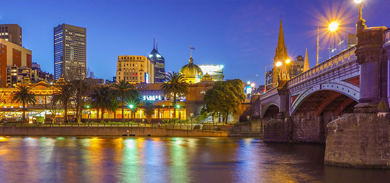 A city view of Melbourne across the Yarra River looking into the CBD