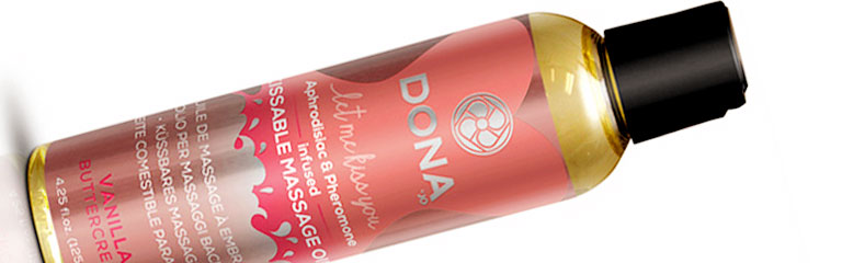 The DONA Vanilla Buttercream flavoured massage oil is a favourite for foreplay