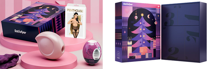 The Satisfyer 4 Piece Advent set includes a toy for her, one for him, a storage bag and a bonus set of Penthouse lingerie.