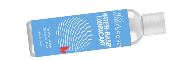 A bottle of Water-based Wild Secrets Personal Lubricant.